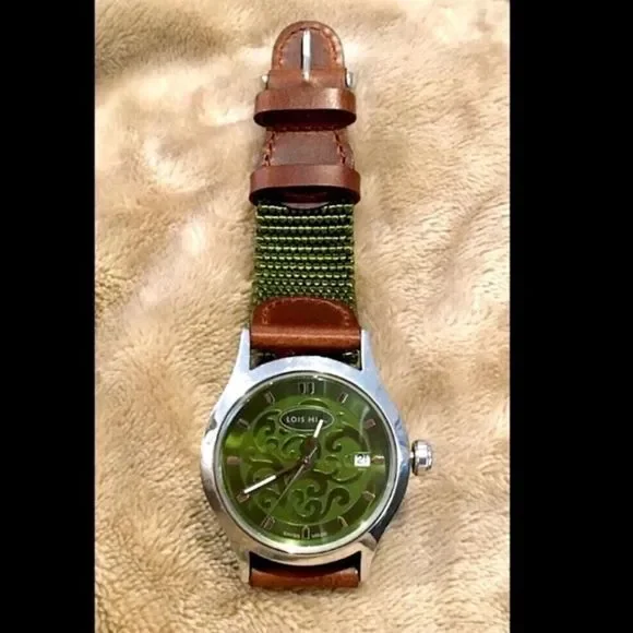 LOIS HILL Watch Green Face Green & Brown Band